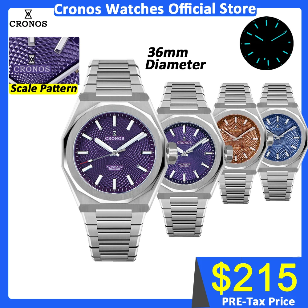 

Роскошные мужские часы Cronos 36 мм, автоматические наручные часы PT5000, коричневый ромбовидный узор, сапфировое стекло, 10ATM, прозрачная задняя крышка, L6050M L6051M