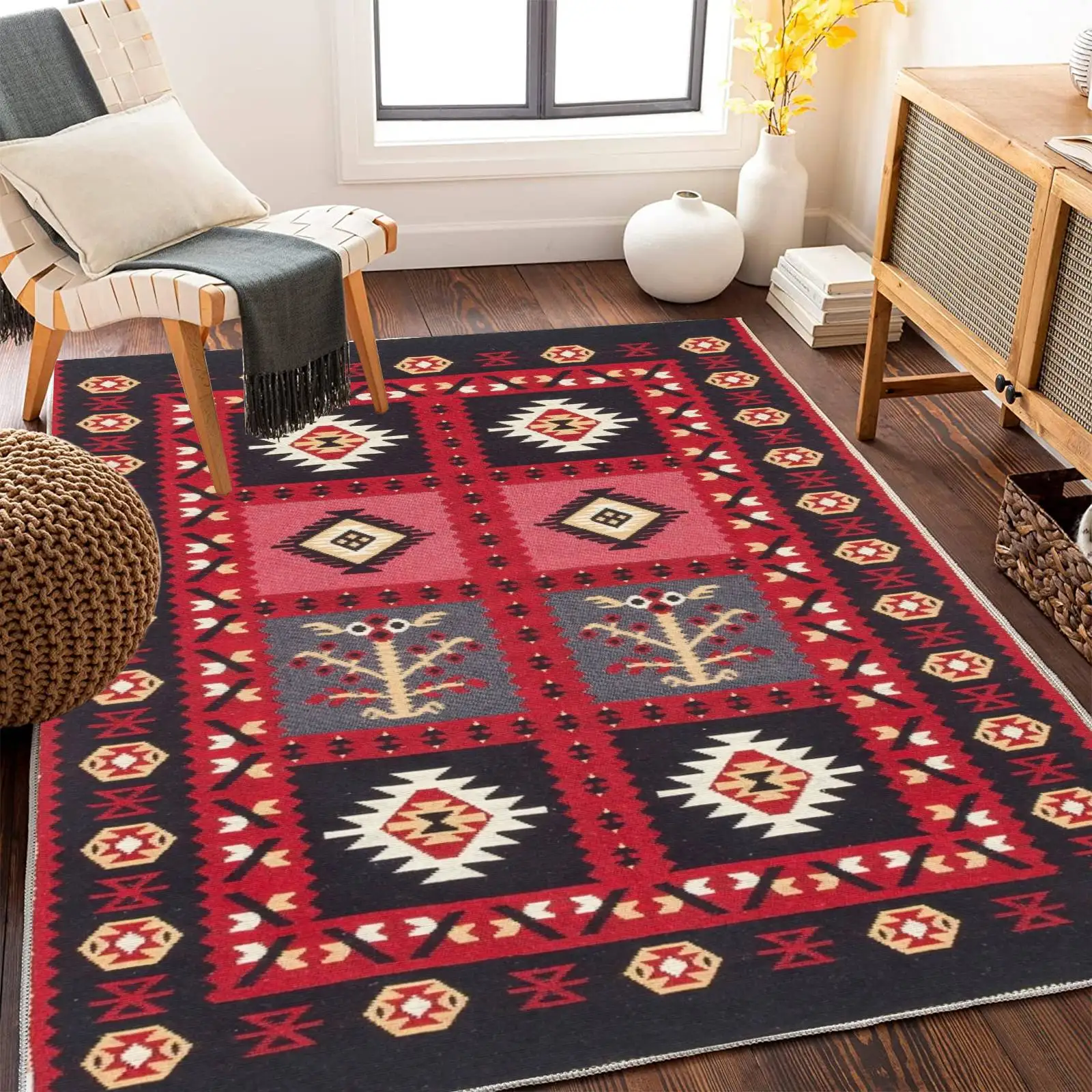 1 Piece Indian Style Crystal Velvet Soft Carpet Non-Slip Living Room Bedroom Bed Rug American Country Decor Carpet Home Decor