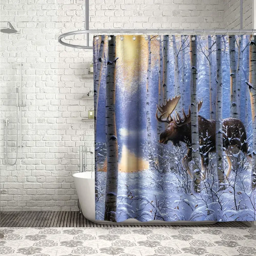 Wildlife Bull Moose Antlers Male Theme Fabric Shower Curtain