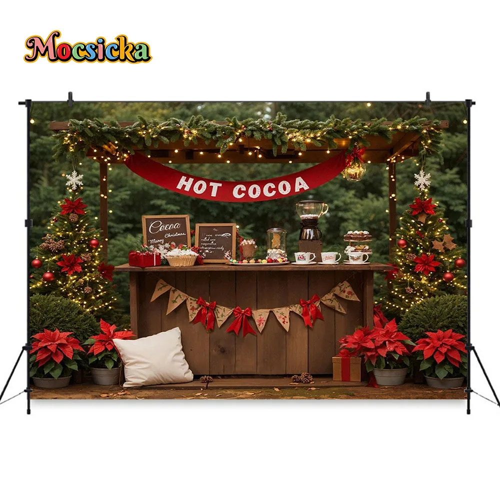 Natale caldo cacao festa sfondo fotografia inverno albero di natale foresta Glitter sfondo Decor bambini famiglia Studio fotografico all\'aperto