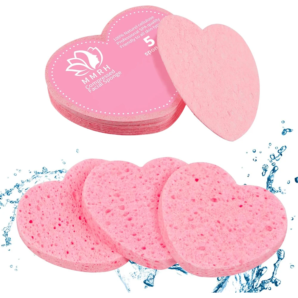 

10pcs Facial SpongesHeart Shaped Compressed Facial SpongeNatural Facial Cleansing Sponge PadClean Reusable Exfoliating Cleansin