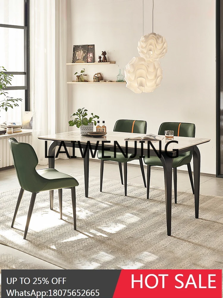 Picture 4: LYY  Stone Plate Dining Tables and Chairs Set Small Apartment Rectangular Bright Pure White Dining Table