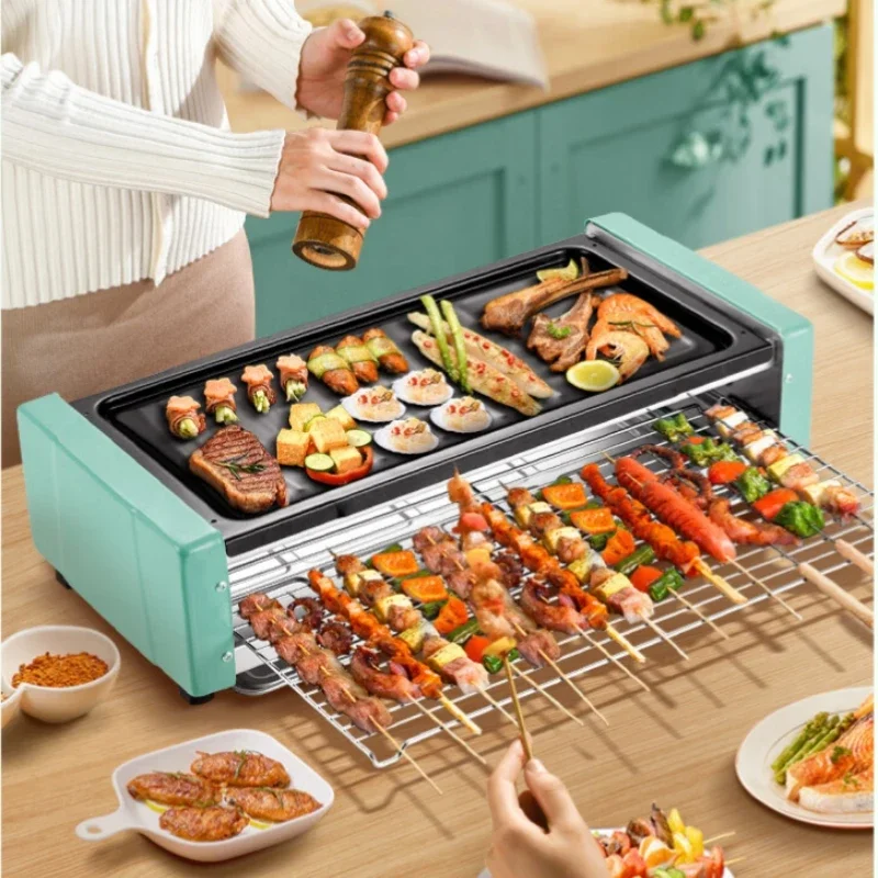 KONKA Large Capacity Smokeless Electric Grill for Home Use with Double Layers and Multi-function Barbecue Rack 220V