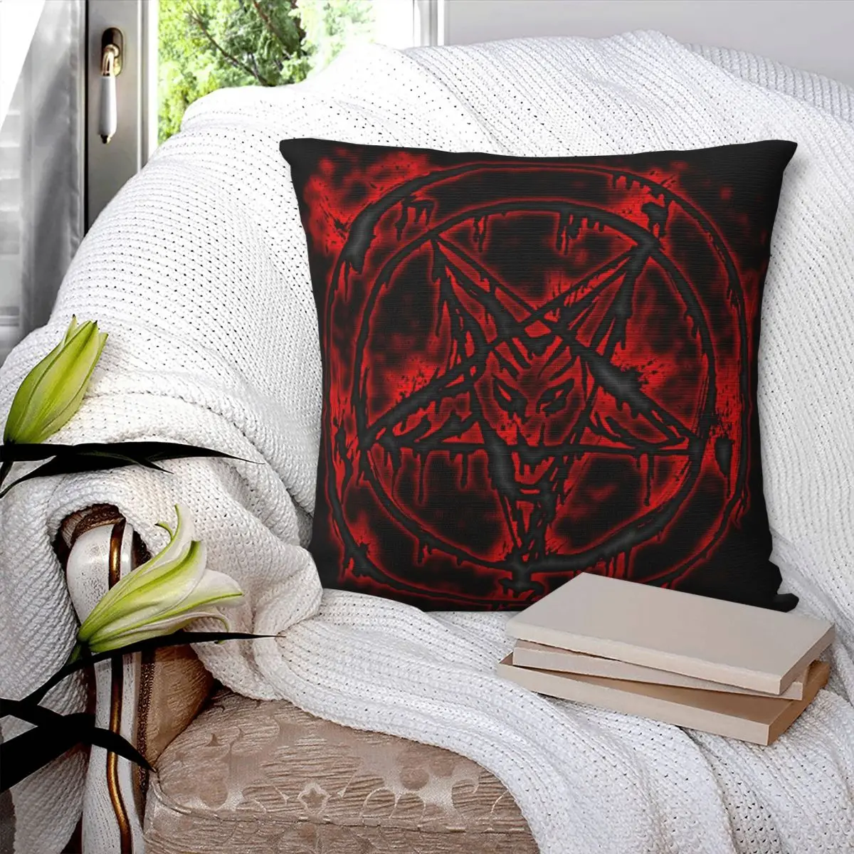 Pentagram-Satanism-Sigil-Of-Baphomet-Devil Square Pillowcase Polyester Pillow Cover Decor Comfort Throw Pillow For Home Sofa