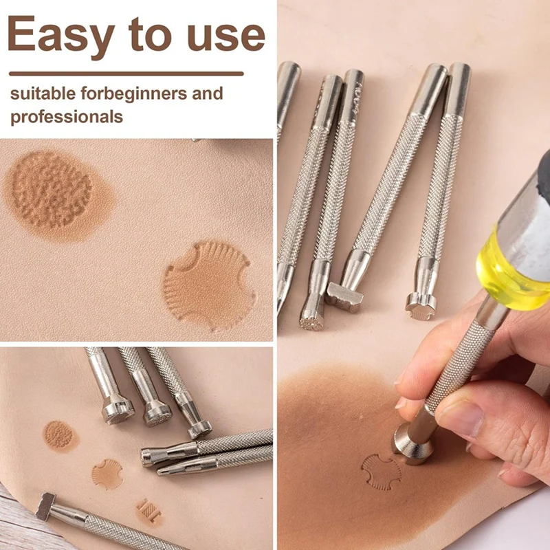 가죽 스탬프, 합금강 가죽 조각 스탬핑 펀칭 도구, 가죽 공예 디자인 작업 실버, 6 개