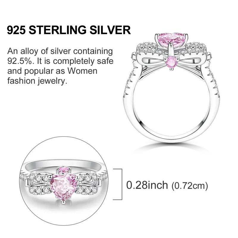 Original 925 Sterling Silver Women Rings Pink Zirconium Bow Ring LOVE Wedding Rings for Engagement Jewelry Anniversary Gift