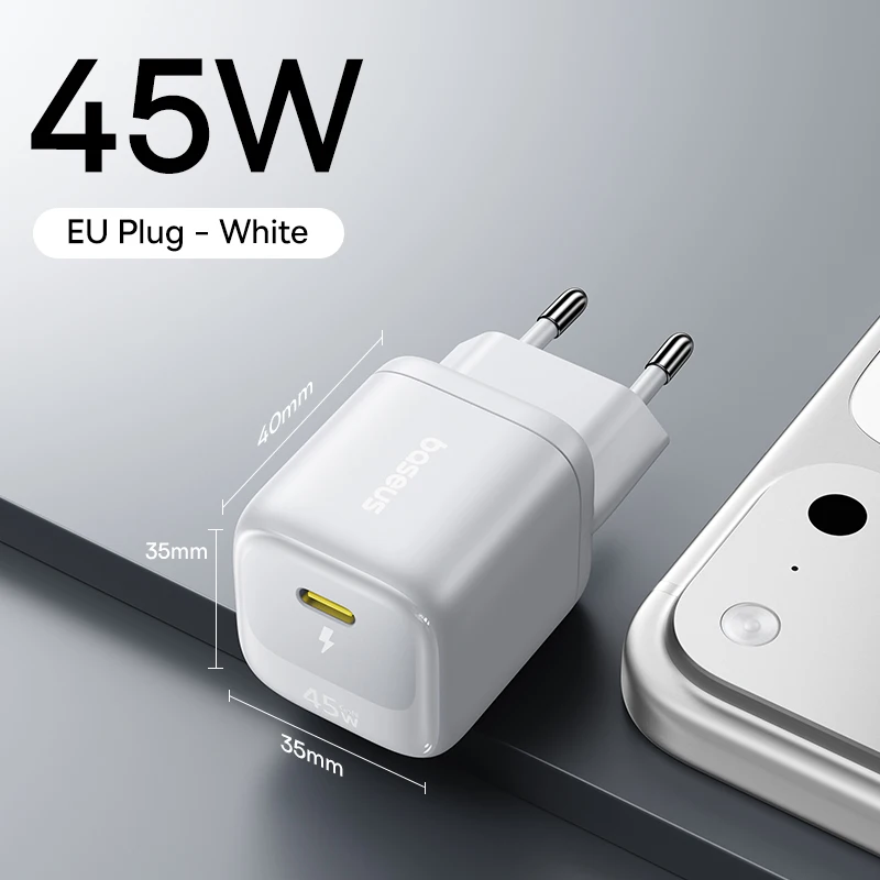 Baseus 45W GaN-lader voor iPhone 17 16 15 Pro Max Samsung Galaxy Snellader Telefoonlader USB-C-lader Draagbare PD-lader