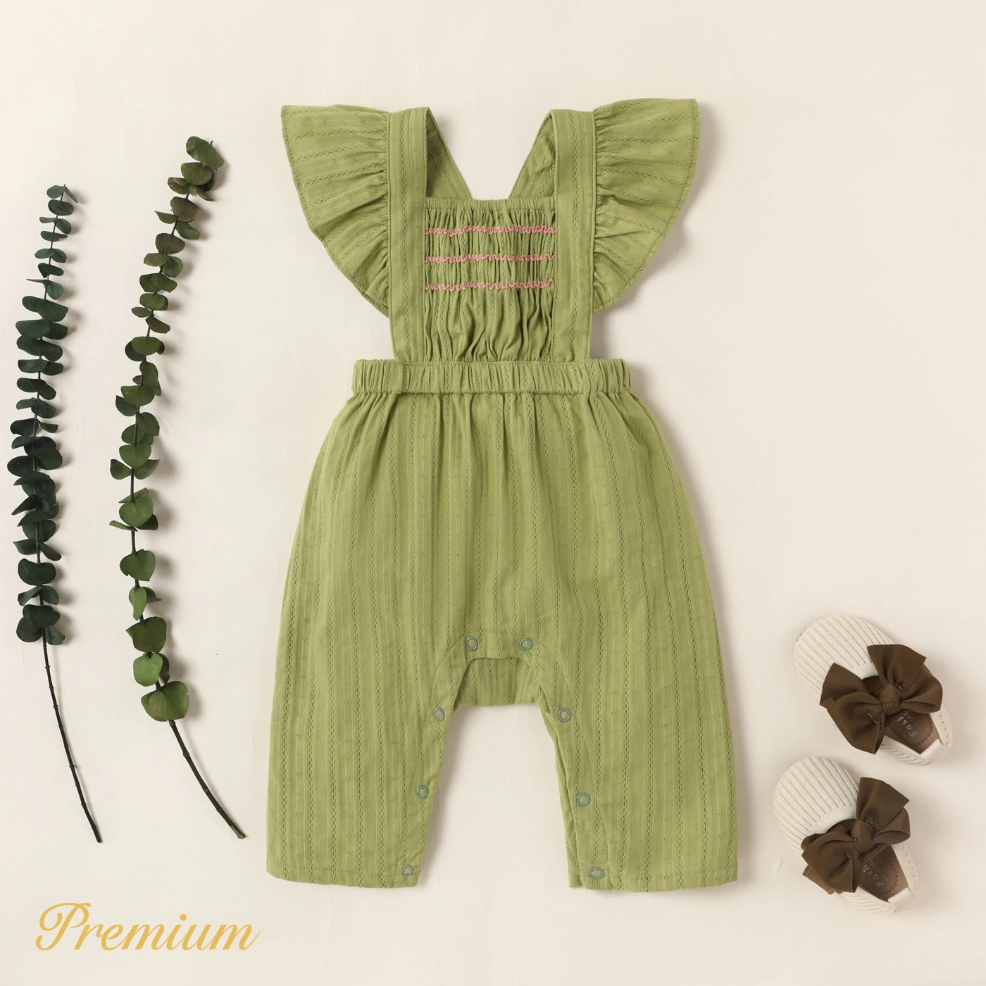 

PatPat Baby Girl 100% Cotton Textured Solid Textured Ruffled Overalls Pants