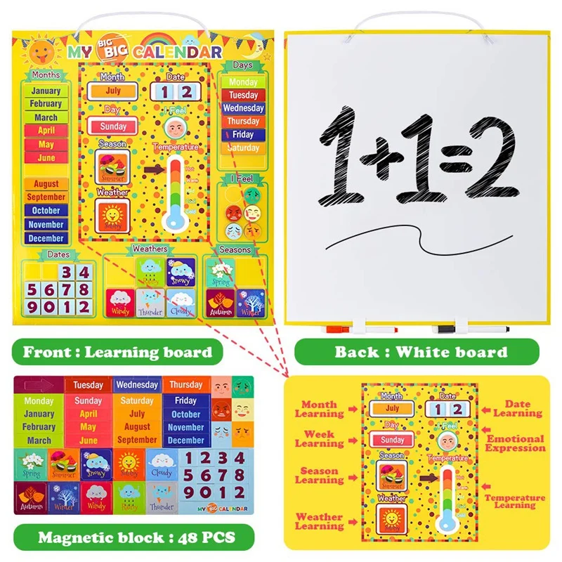 어린이 일일 마그네틱 첫 달력 세트, 유치원 학습 완구, 여아 및 남아용 기상 관측소, 벽이나 냉장고에서 사용 가능