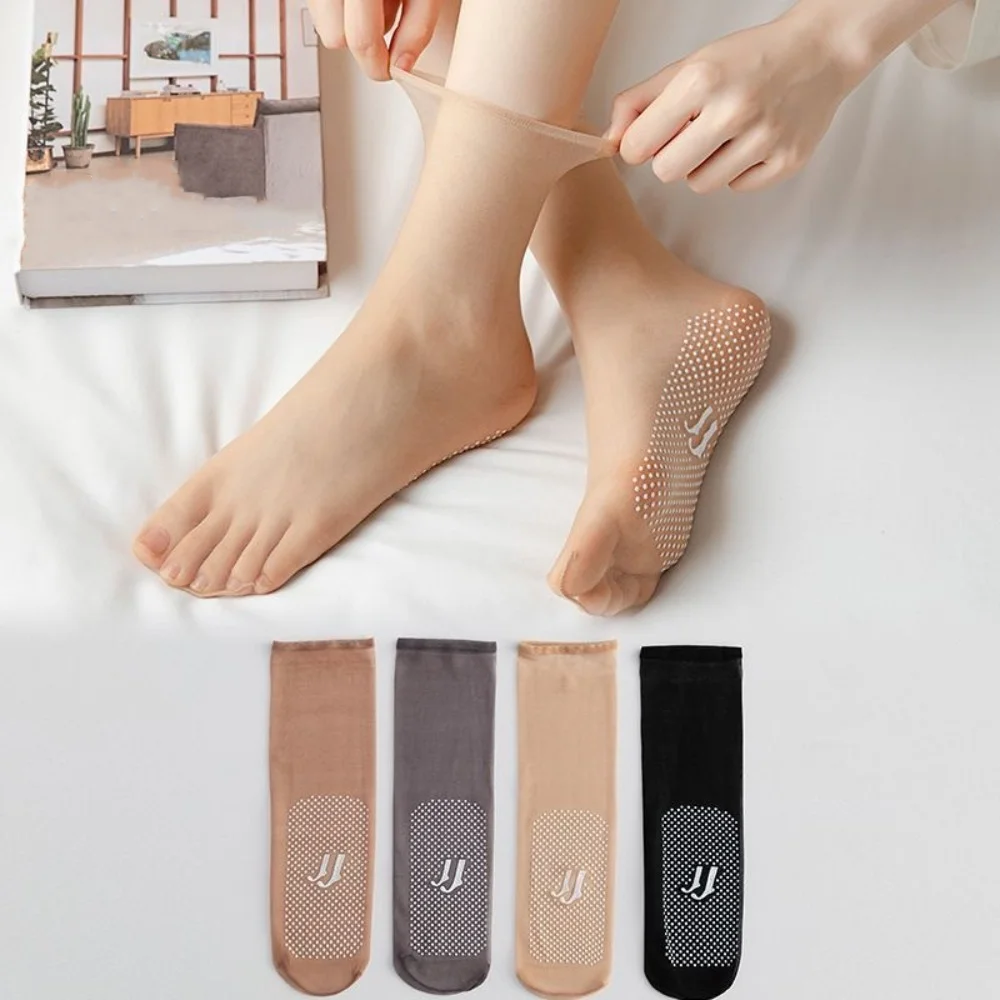 

5Pairs Crystal Silk Socks Summer Breathable Women Invisible Socks Nylon Ultra-thin Transparent Non-slip Short Stockings