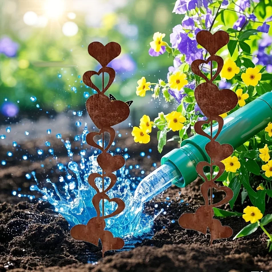 Artistic Decorative Metal Heart-Shaped Garden Pillar, Rusted Outdoor Lawn Decoration, Power-Free Ground Decoration, Suitable for Parks, Weddings, and Gardens - Easy to Install