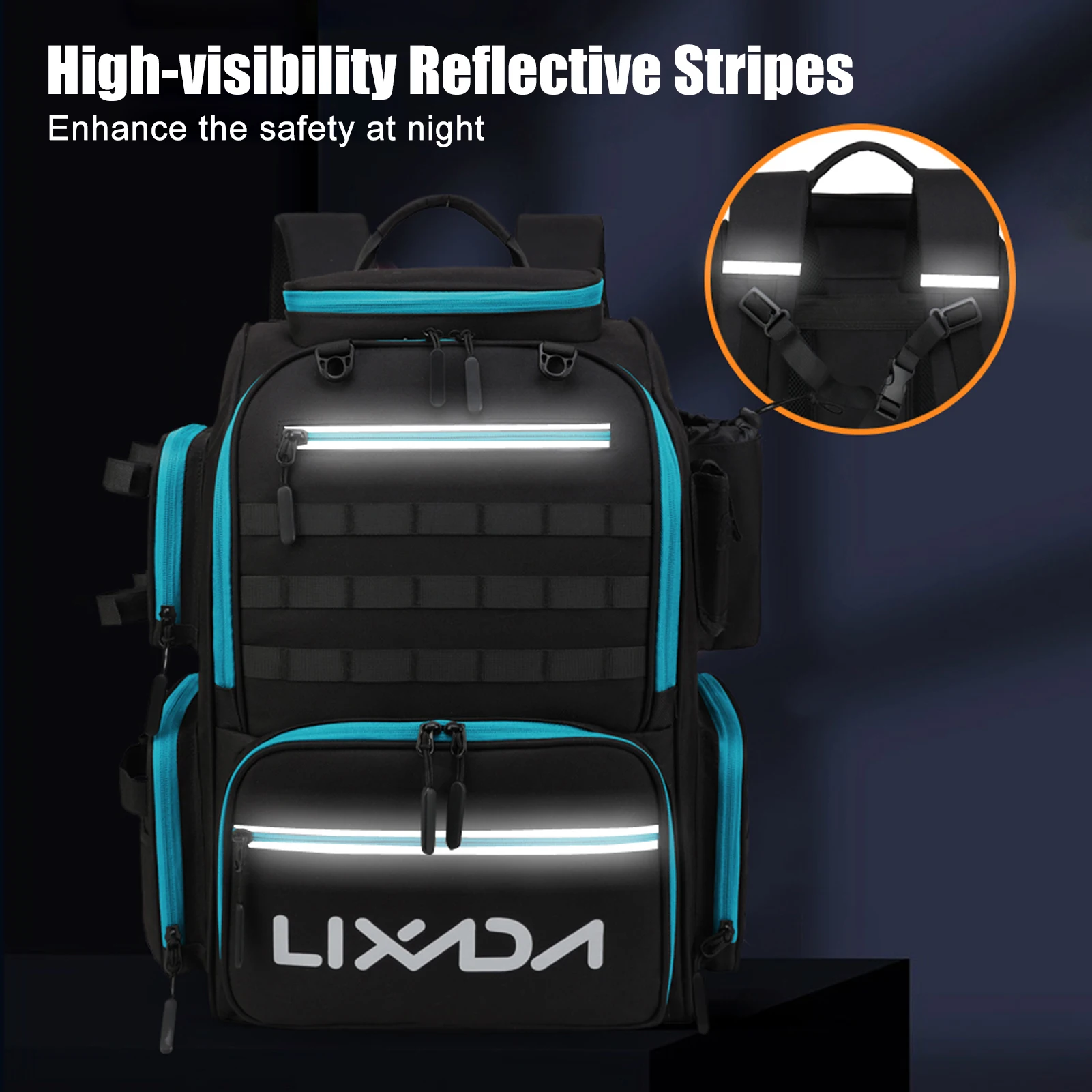Lixada Fishing Backpack Waterproof Fishing Tackle Storage Bag with 4 Trays and Rain Cover