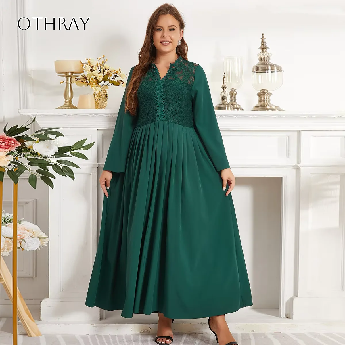 

V-neck Lace Chiffon Long Sleeves A-line Homecoming Dresses Pleated Ankle Length Customized robes de soirée