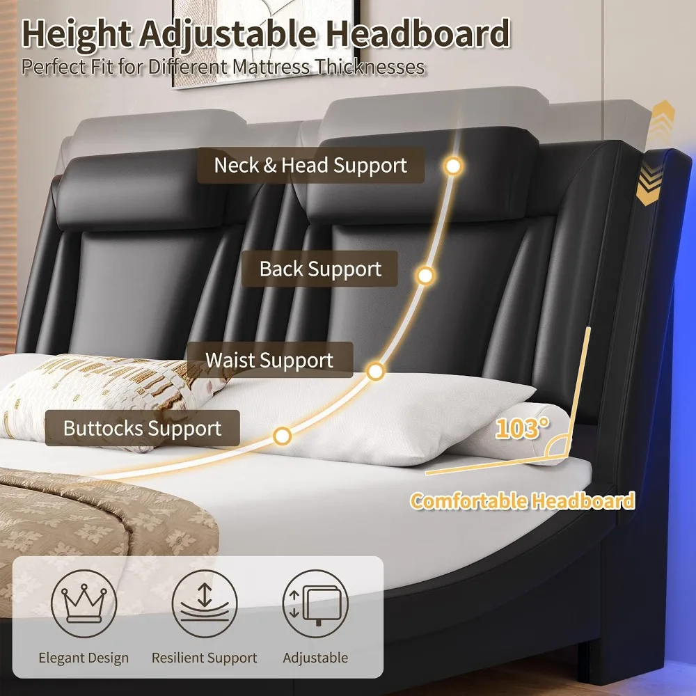 Queen LED Wave Platform Bed 5