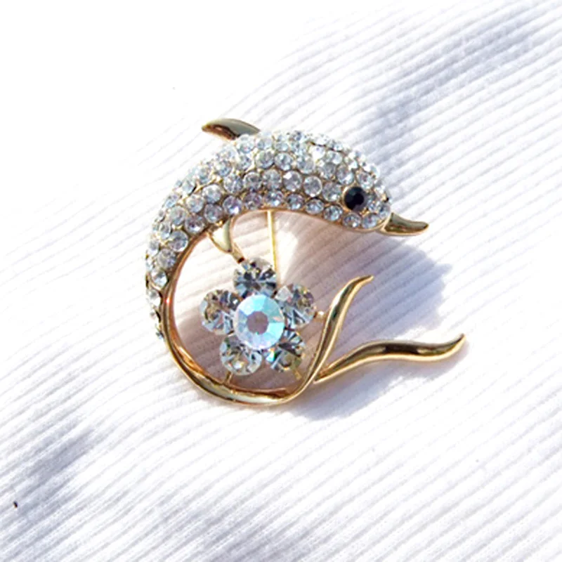 Качественная блестящая хрустальная брошь в виде дельфина, булавки для женщин, свадебный букет, броши с цветами, ювелирные изделия, подарок