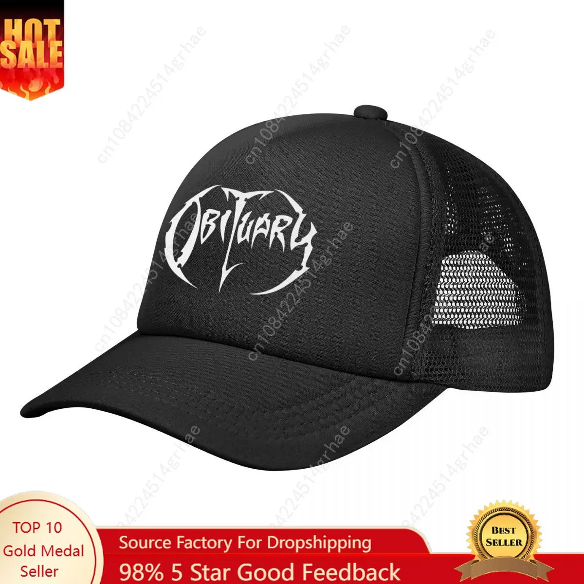 

White Obituary Death Metal Mesh Baseball Caps Adult Fashion Trucker Cap 80s Music Band Hat Adjustable Sun Caps Wholesale New