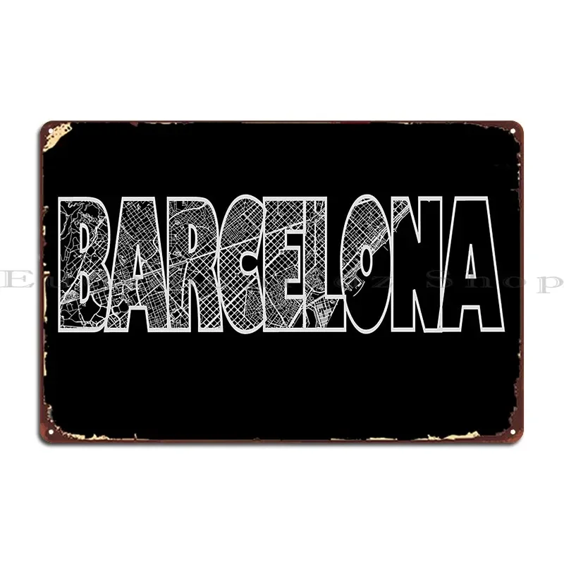 Mapa de la ciudad de Barcelona, placa metálica, cartel de estaño clásico para club, bar, hogar, Iron Cave