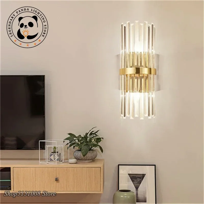 

American Country Wall Lamp Art Luxury Crystal Decoration Sconces Villa Hotel Study Corridor Aisle Living Room LED Light Fixtures