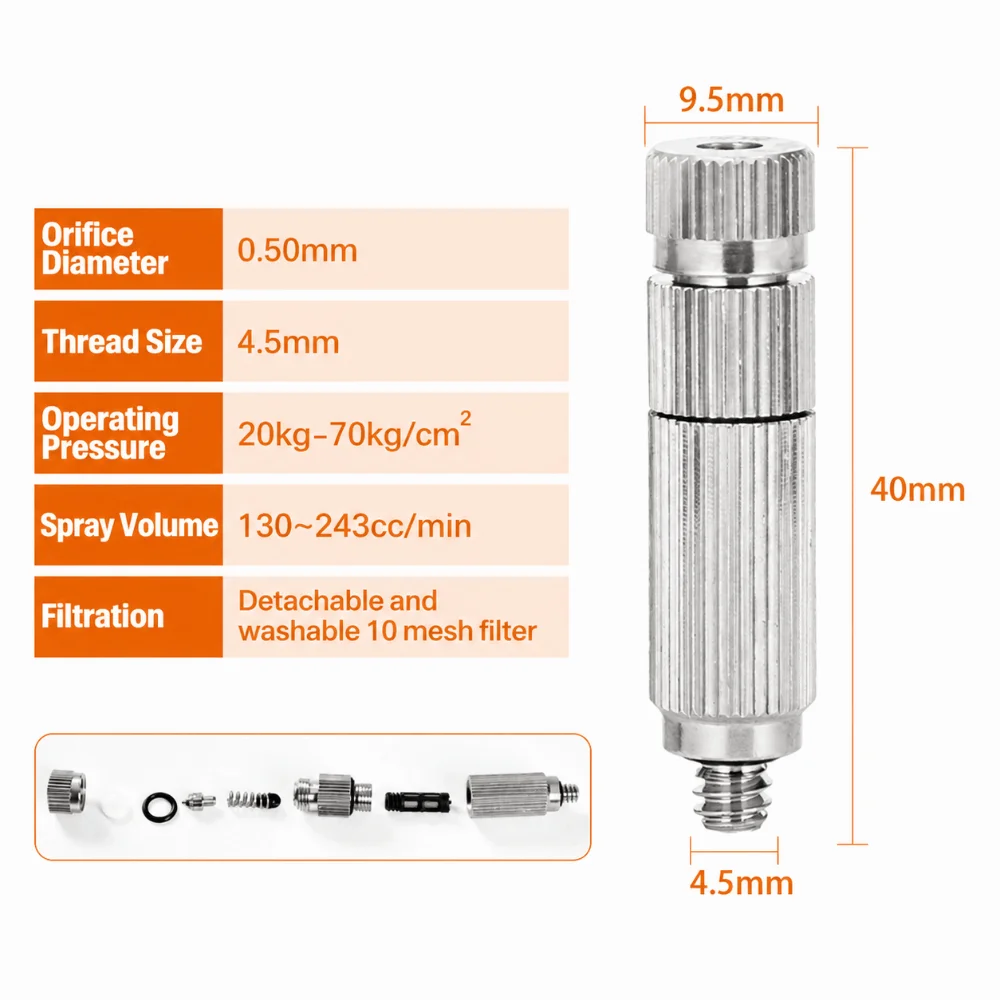 Durable 3/16 Inch Misting Nozzle 0.1mm~0.5mm Brass Atomization Sprayer High Pressure Nozzle