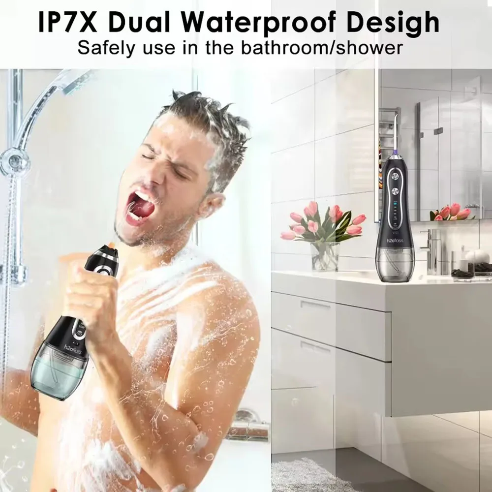 Water Flosser Oral Irrigator 300ml Gravity Ball Design 5 Modes 5 Tips USB Rechargeable for Teeth Cleaning