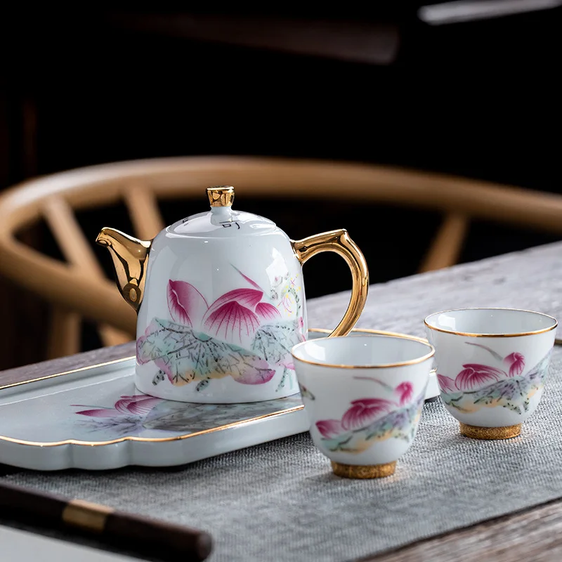 Hand-painted ceramic tea set, household tea making, teapot, teacup, tea tray, ceramic cup gift.