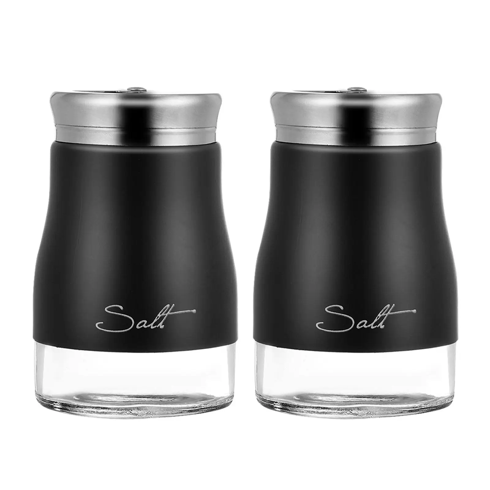 

2Pcs Premium Glass Spice Shaker Set Stainless Steel Lid Even Pour Mesh Holes for Salt Powder Restaurants Food