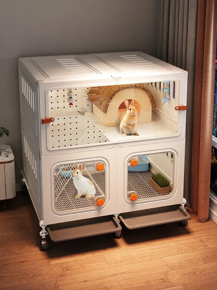 

HZ Double Layer Rabbit Guinea Pig Cage Household King Size Panoramic Luxury Pet Rabbit Villa With Toilet Indoor Special Rabbit N