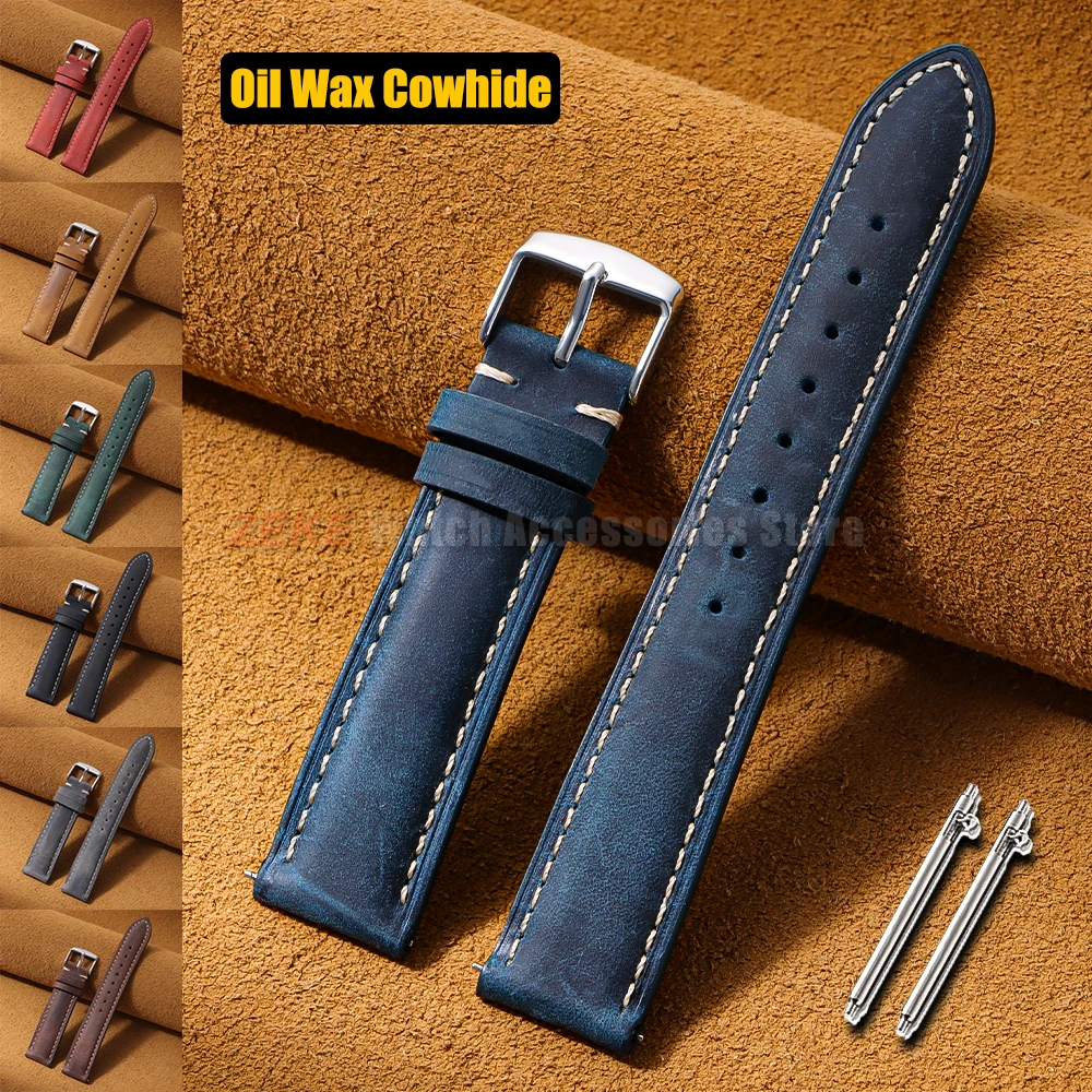 Wax Vintage Quick Release 24mm 22mm 20mm 18mm 16mm 14mm Genuine Leather Watch Bands for Men Women Top Grain Leather Watch Strap