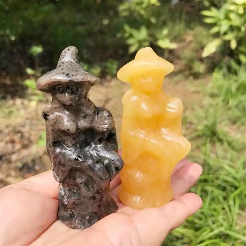 

Natural Crystal Quartz Halloween Witch Carving Statue Crafts Animal Polished Healing Figurine Home Ornament Gift 1PCS