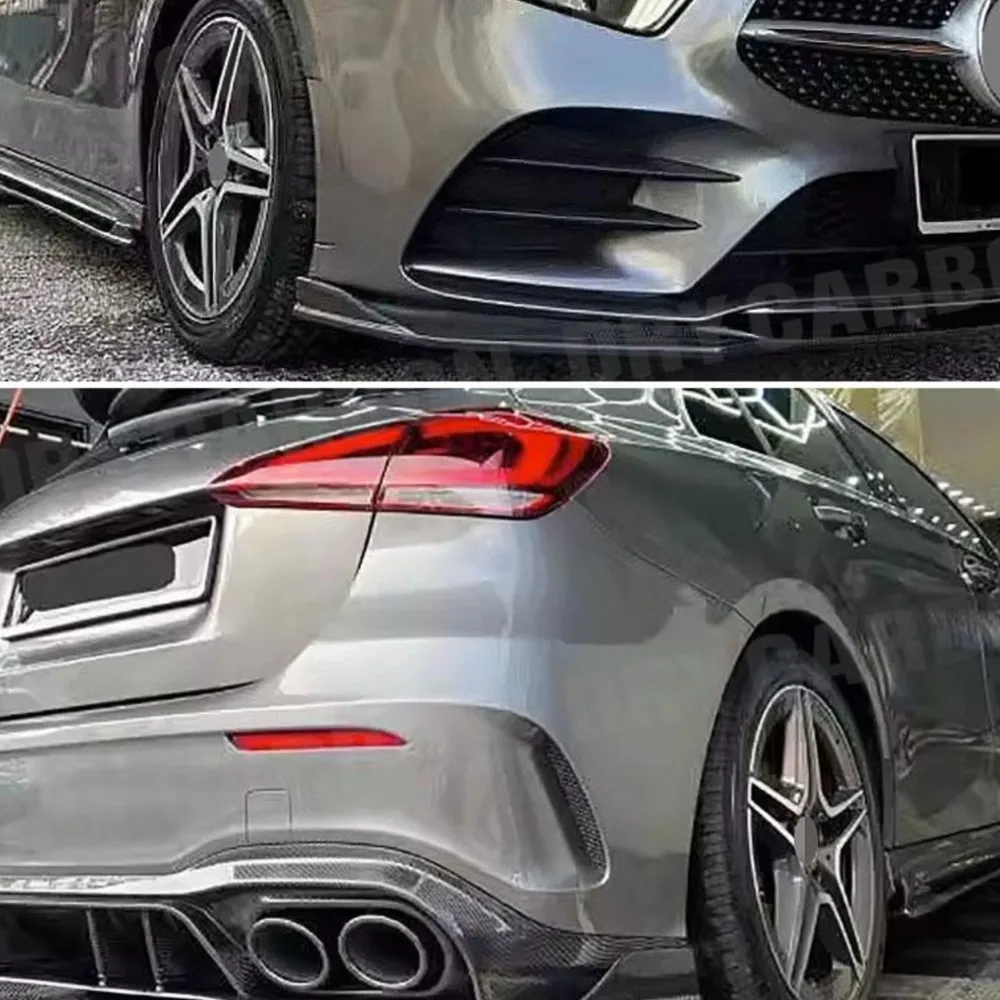 For Mercedes Benz A CLA Class W177 W118 A35 CLA35 AMG 2019+ Carbon Fiber Side Skirt Bumper Apron Extension FRP Car Accessories