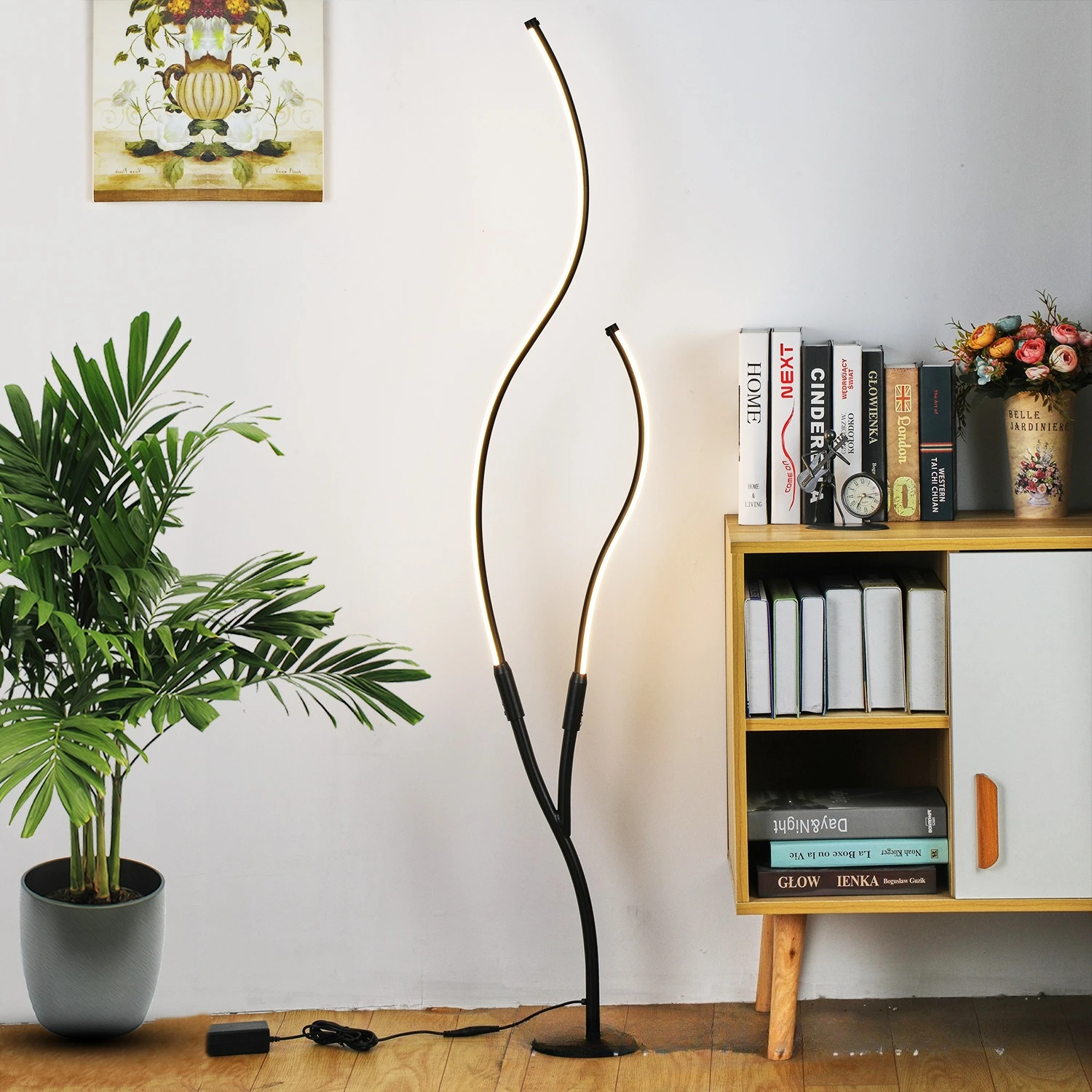 Minimalist Floor Lamps Small Tree Branch Circular Base Vertical LED Light Source Curved Artistic Line Floor Lights Luminaires