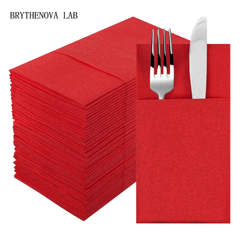 50pcs Disposable Dinner Napkins Flatware Pocket Prefolded for Wedding Decoration Party Folding Knife Fork Bag Napkin