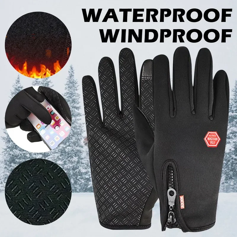 Guantes cálidos de invierno para ciclismo, guante de dedo completo para pantalla táctil, impermeable, para exteriores, esquí, motocicleta