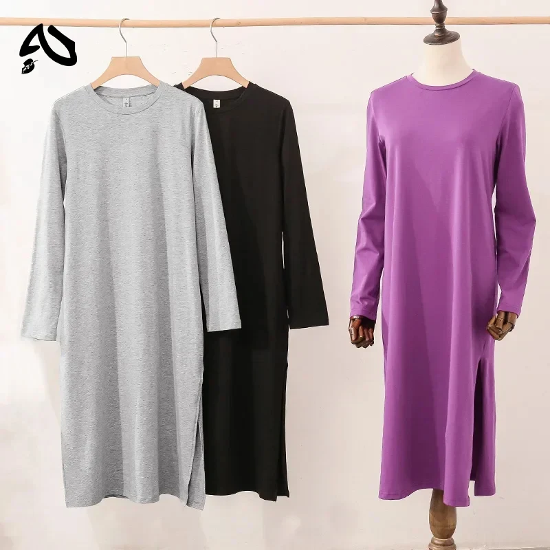 

Original Casual Long Cotton Women Dress Loose Full Sleeve Round Neck Soild Maxi Dresses Ladies Robe Female Clothing Hoilday Trip