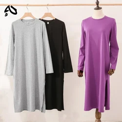 Abito lungo casual da donna in cotone Abito ampio a maniche lunghe girocollo Soild Maxi abiti da festa Abito da donna Abbigliamento femminile Viaggio di vacanza