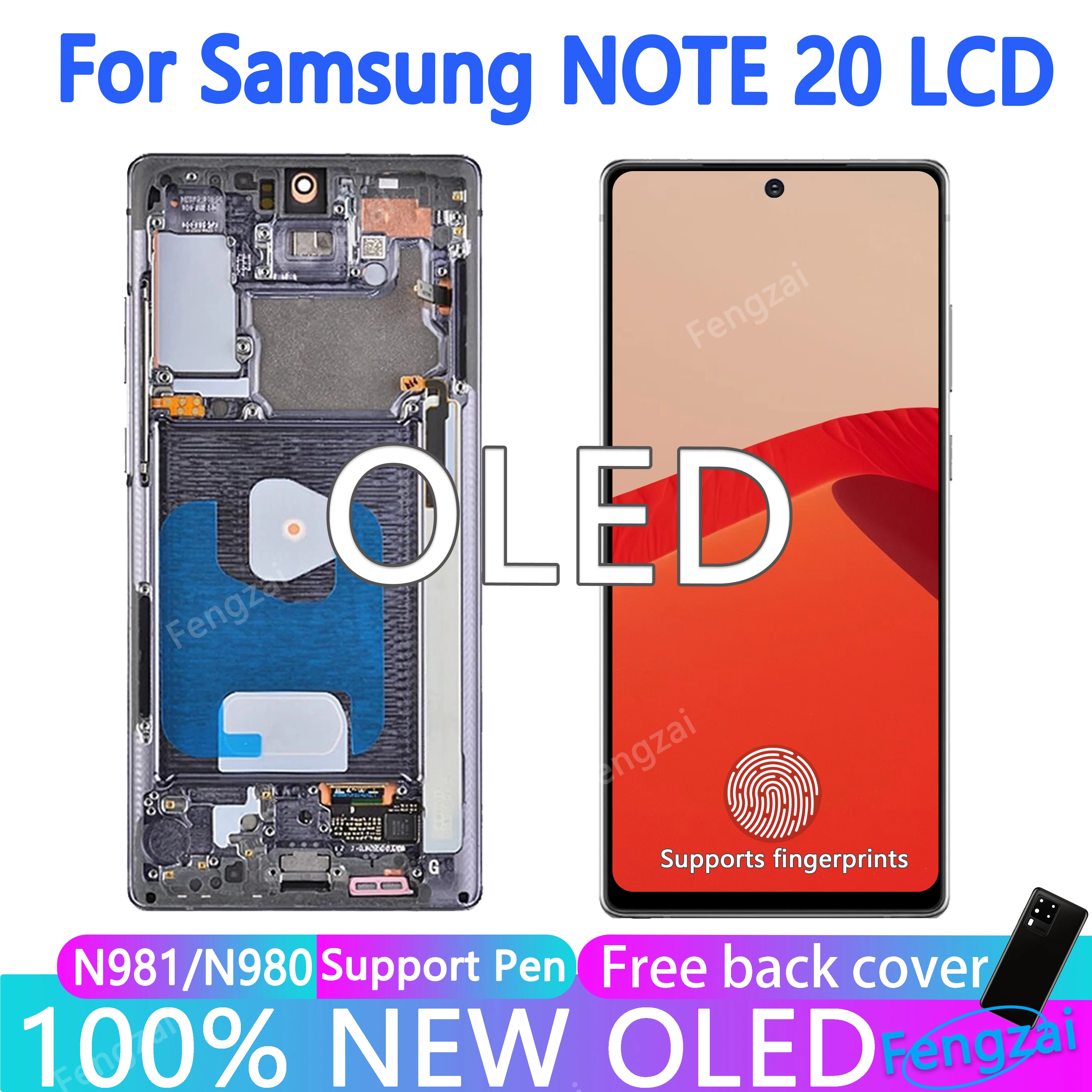 100% Test OLED For Samsung Galaxy Note 20 N980f N980 Lcd Touch Screen Digitizer Assembly Note20 5g Display N981 N9810 With Frame