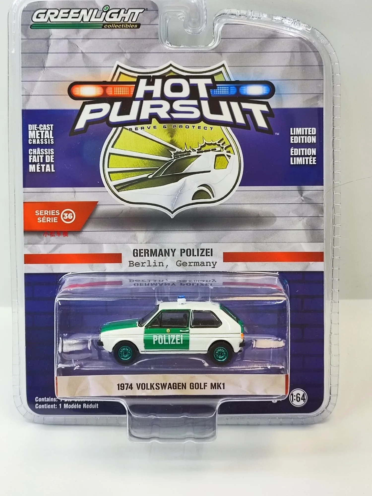 

1:64 1974 VW Golf Mk1 Heat Tracing 36 Volkswagen Golf Police Car Green Edition Collection of car models