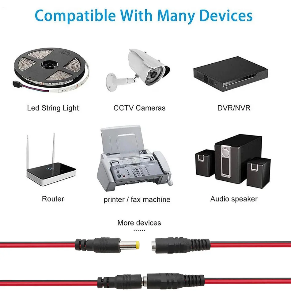 DC12V connectors 5.5 x 2.1mm DC Power Pigtail Cable Male Female Connector for CCTV Security Camera Power Adapter Length 24CM