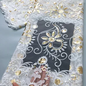 Renda de tule azul 2024 2.5 jardas mais recente renda de malha francesa africana com lantejoulas tecido de renda de seda de leite nigeriano para costura partyty3203 8 principais vendas tecido seda cetim - №5