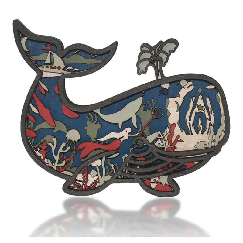 Animales de madera 3D tallados ballena arte decoración pared escultura estatuilla océano artesanía silueta ornamento arte-[Qahk]