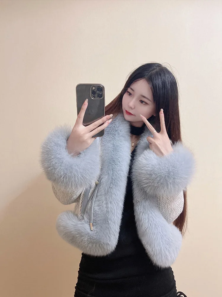 Small Fragrant Wind Fox Fur Fur All One Fur Jacket Women 2024 Autumn Winter New Short Fashion Single Breasted Faux Fur Coat