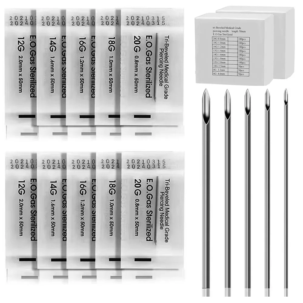 

5/50/100PCS Body Piercing Needle 12G 14G 16G 18G 20G Surgical Steel Sterile Disposable Ear Nose Nipple Lip Piercing Needles Tool
