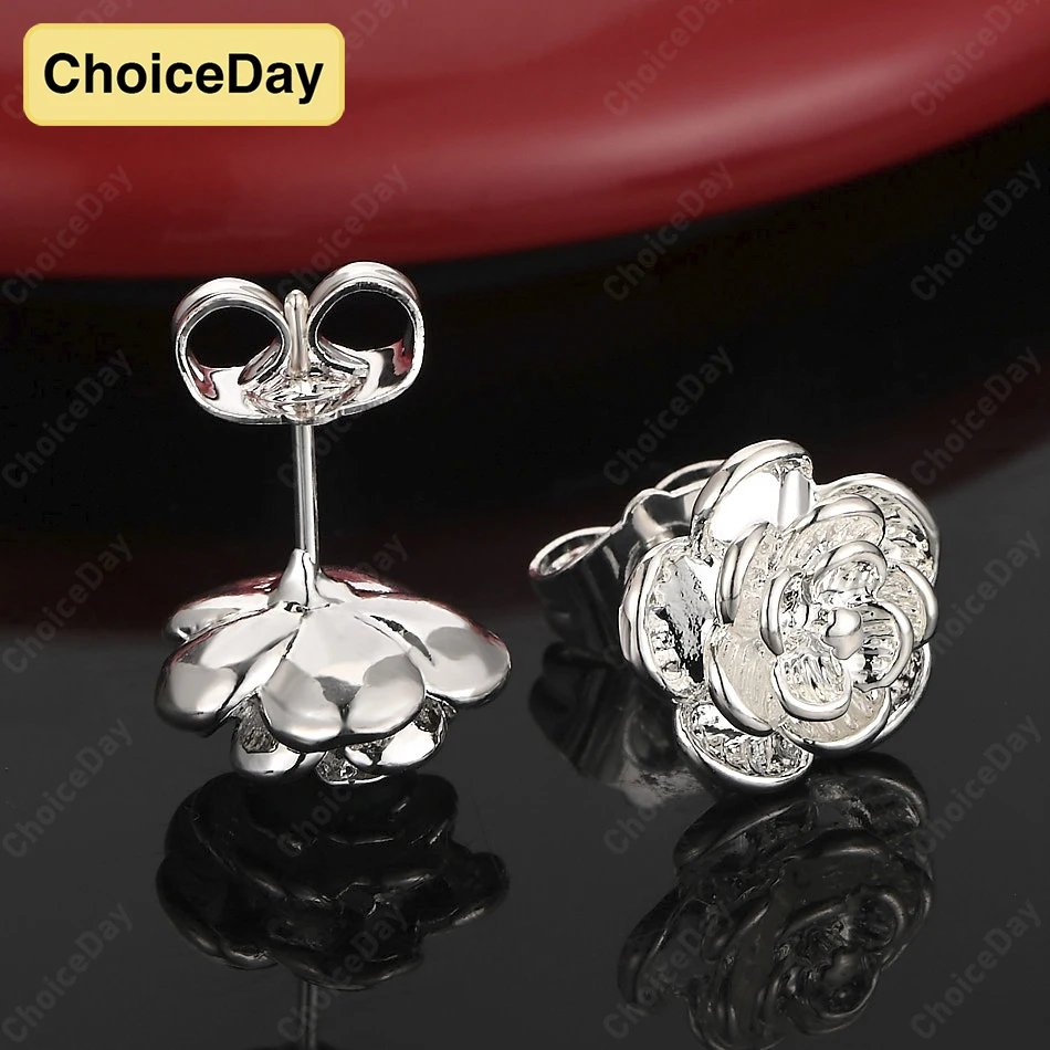 

ChoiceDay 925 Sterling Silver Luxury Carved Rose Stud Earrings Women Gift Fashion Jewelry Party Accessories