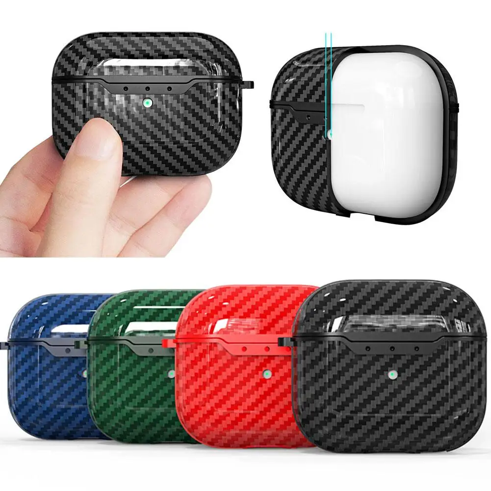ل Airpods Pro 3 ألياف الكربون نمط سماعة حالات واقية آمنة الألياف مع كليب قفل بولي TPU الكربون للصدمات Tex V3W4