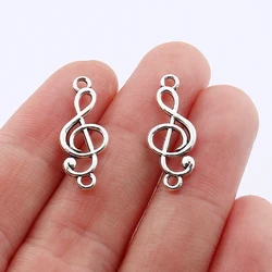 50 x Silver Color Treble Clef Musical Note Connector Charms Pendants Making For DIY Bracelet Necklace Handmade Craft Jewelry