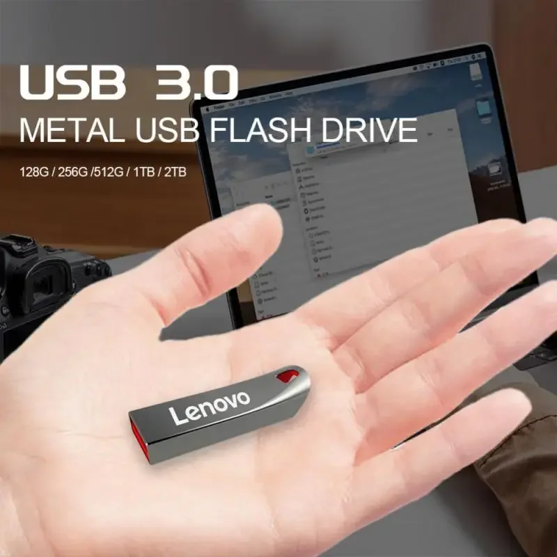 Lenovo-Waterproof Mini Pen Drive, USB Flash Drive, Disco U Portátil, Alta Velocidade, USB 3.0, Transmissão de Dados, Metal, Memória 512GB, 2TB, 1TB