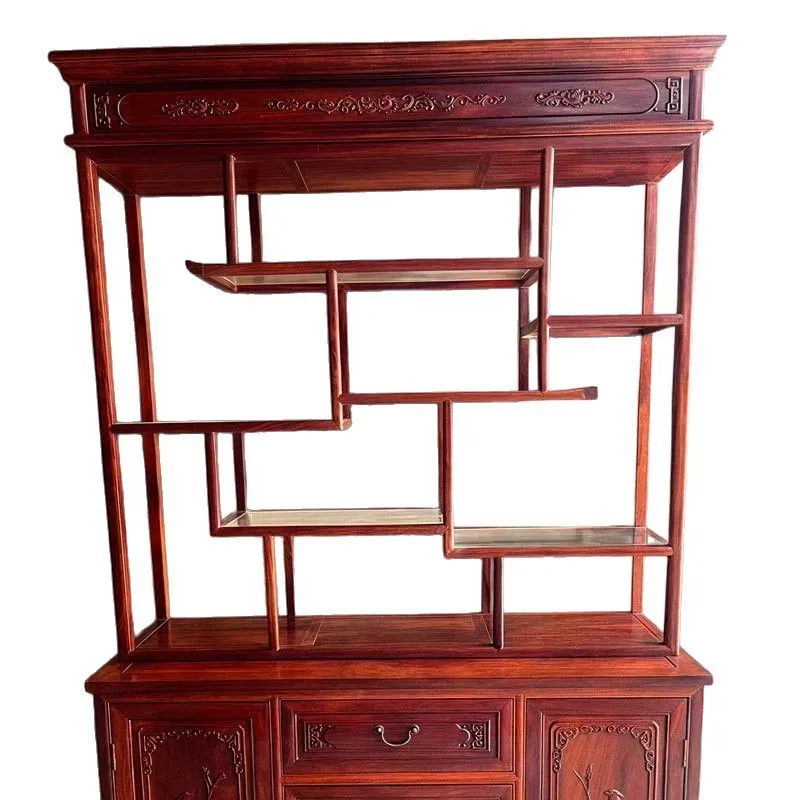 lobular red sandalwood Duobao Pavilion bookshelf display cabinet partition entrance display cabinet