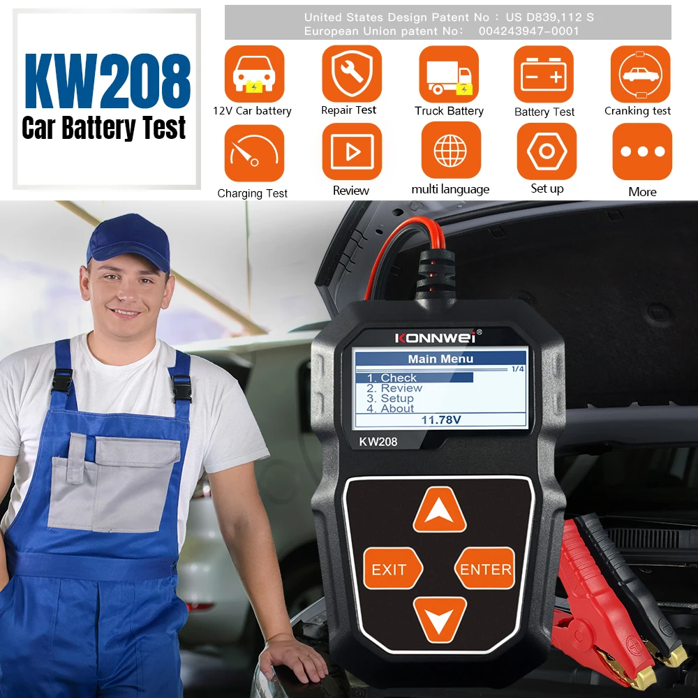 Picture 4: Car Battery Tester 6V 12V, KONNWEI KW208 Charging System Test Tool For Test Measurement Tool Accessory Wholesale