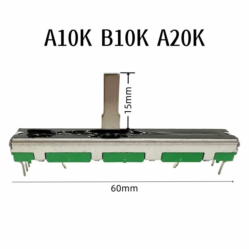 5pcs 60mm Fader Mixer Double A10K B10K A20K Volume Potentiometer  B103 A203 A103 for DJM 400 500 600 800 Travel 45mm Handle 15mm
