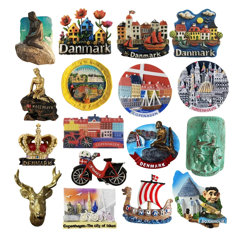 Europe Denmark 3D Fridge Magnet Tourist Souvenirs Refrigerator Magnetic Stickers Travel collection Gift